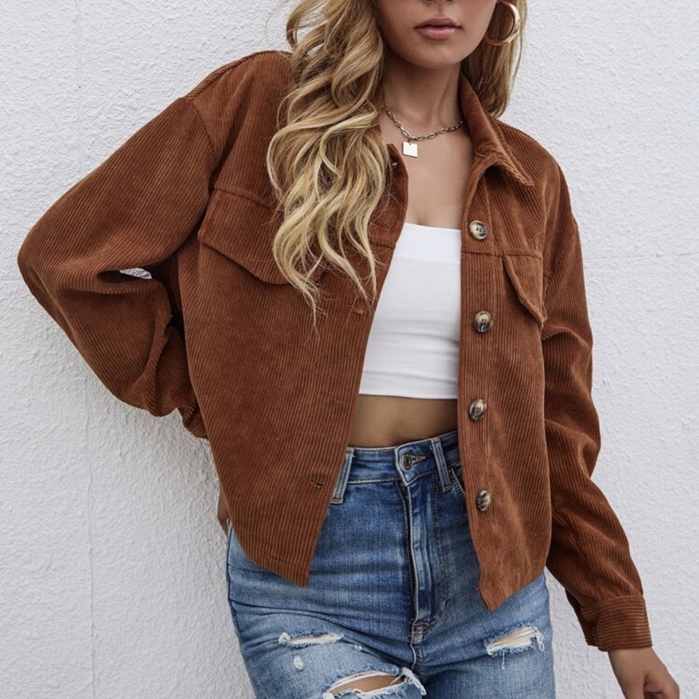 SHEIN Brown Utility Jacket Corduroy Oversized